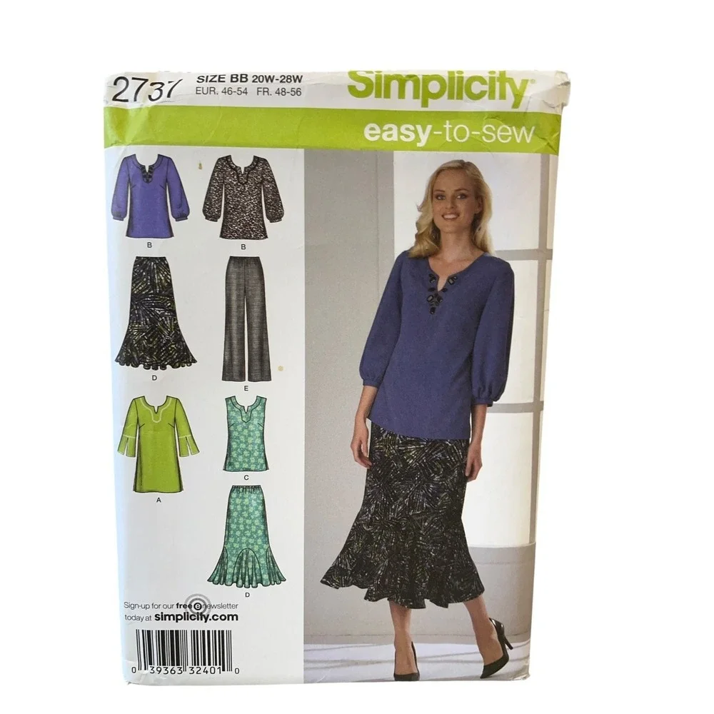Simplicity 2737 Misses Plus Size Pants Skirt Tunic Top‎ Pattern BB 20W-28W FF